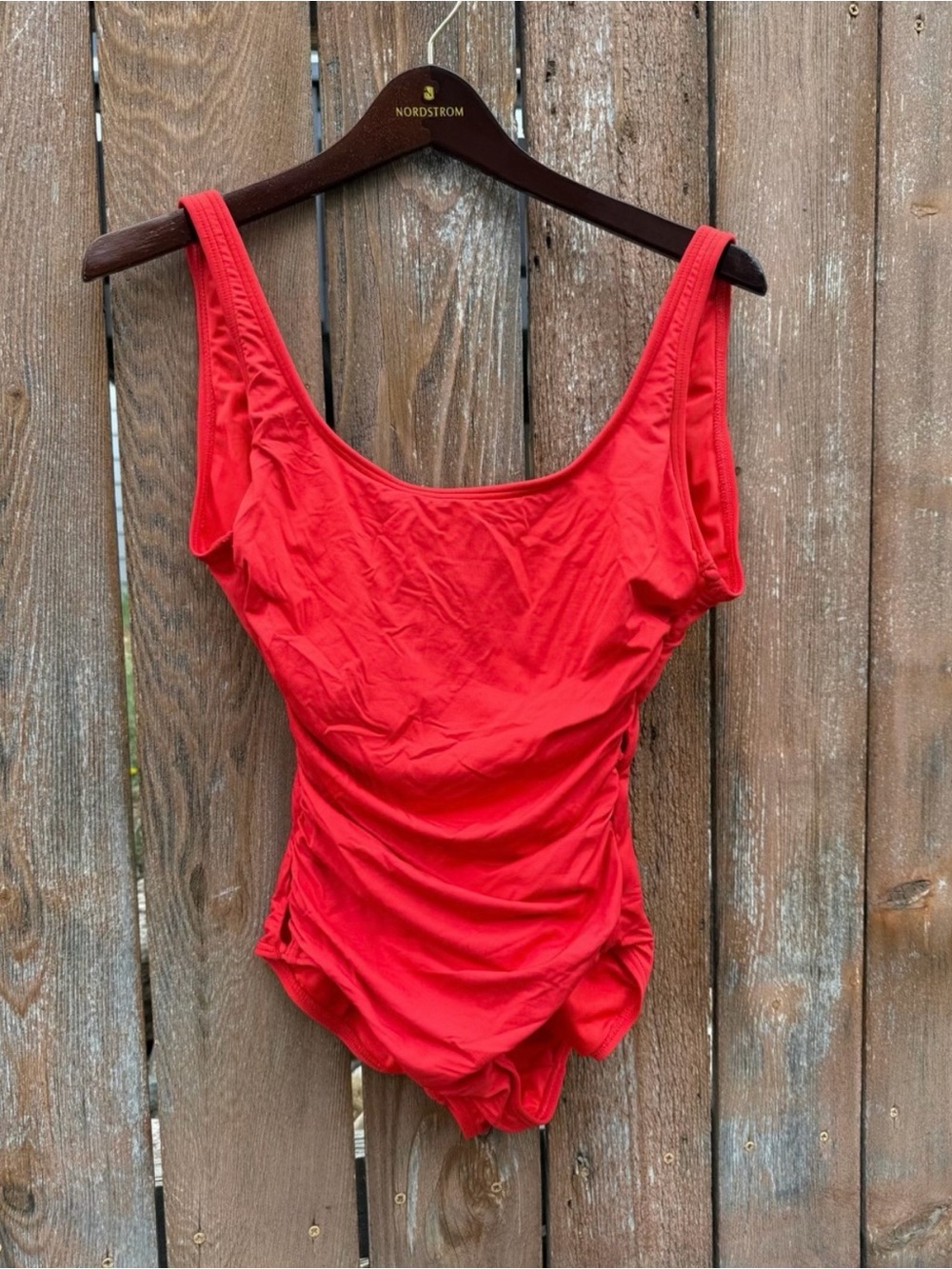 Carmen Marc Valvo Red Ruched Cut Out Sides One-Piece Swimsuit